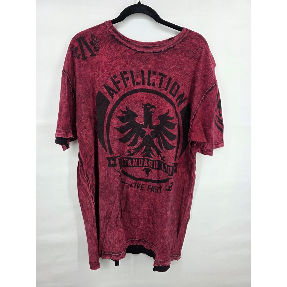 Affliction Standard Ltd Live Fast Reversible T-Shirt Mens XL Burgundy Black